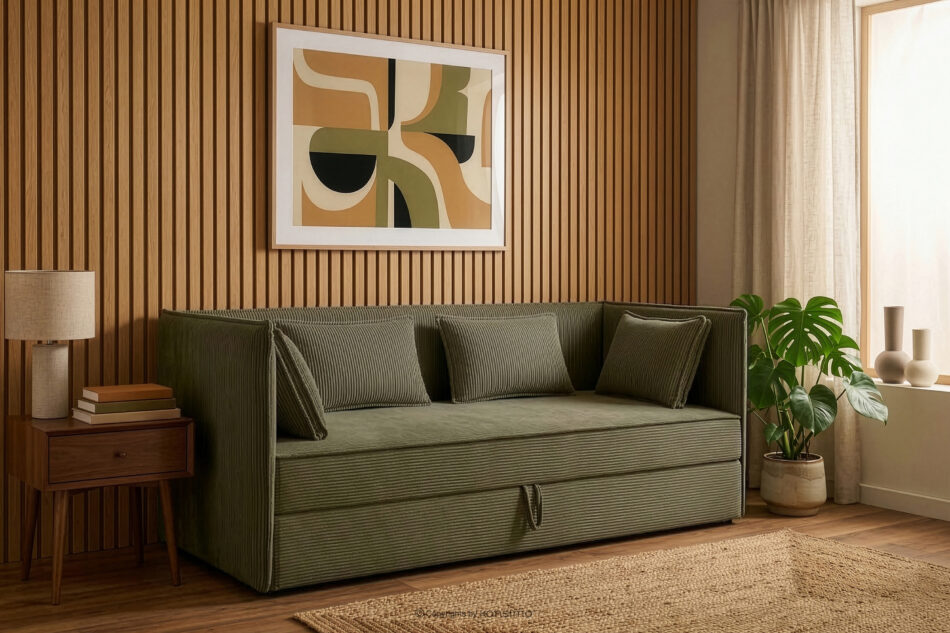 ROTI Łóżko typu sofa 90 cm w tkaninie sztruks oliwkowy oliwkowy - zdjęcie 12
