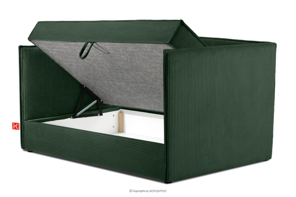 ROTI Łóżko dla nastolatka typu sofa w tkaninie sztruks 90 cm ciemny zielony ciemny zielony - zdjęcie 4
