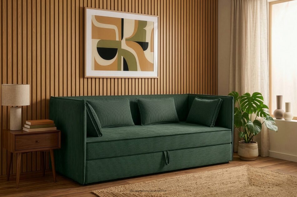 ROTI Łóżko dla nastolatka typu sofa w tkaninie sztruks 90 cm ciemny zielony ciemny zielony - zdjęcie 12