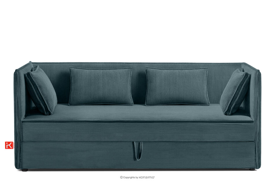 ROTI Łóżko dla nastolatka typu sofa w tkaninie sztruks 90 cm niebieski niebieski - zdjęcie 0