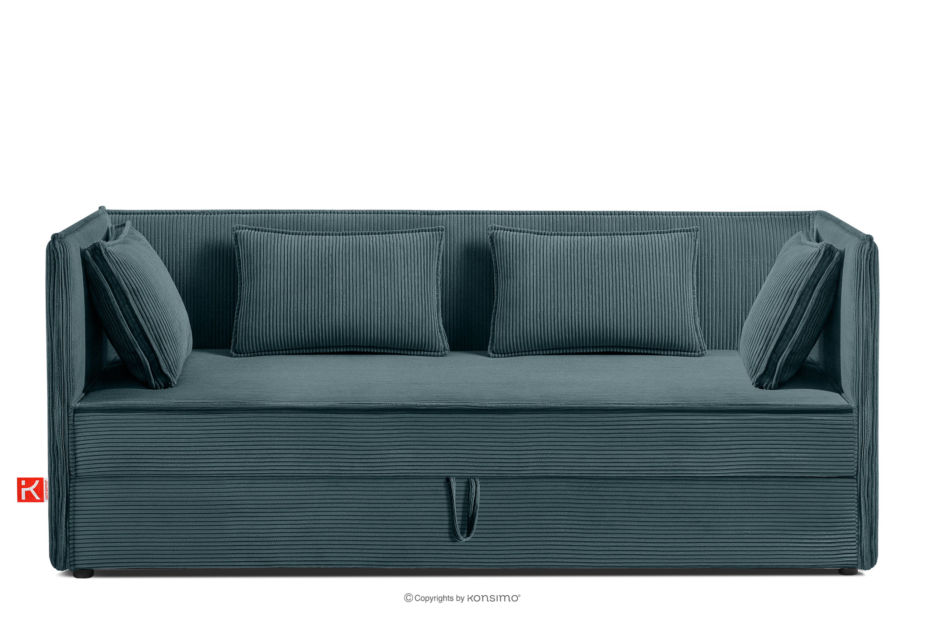 Łóżko dla nastolatka typu sofa w tkaninie sztruks 90 cm niebieski