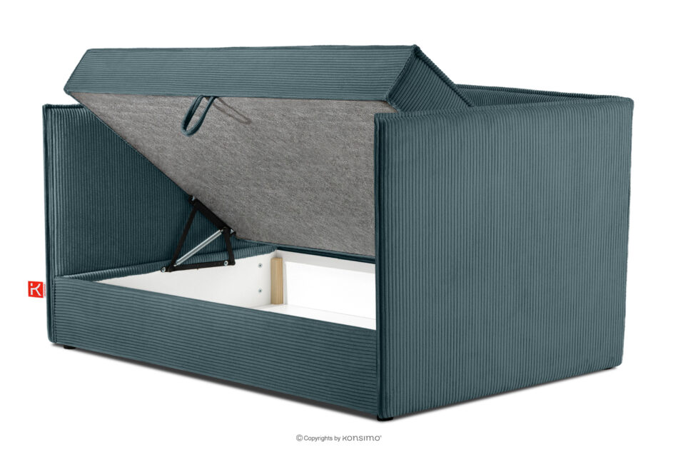 ROTI Łóżko dla nastolatka typu sofa w tkaninie sztruks 90 cm niebieski niebieski - zdjęcie 4