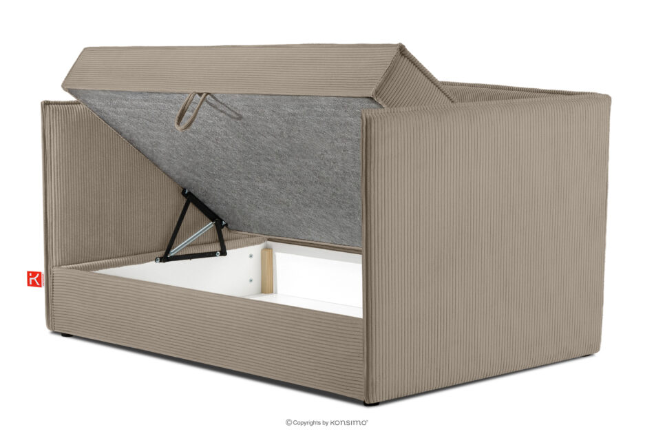 ROTI Łóżko dla nastolatka typu sofa w tkaninie sztruks 90 cm beżowy beżowy - zdjęcie 4