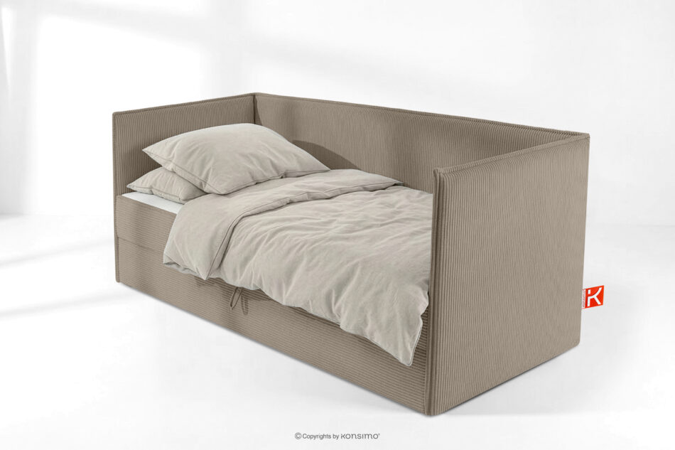ROTI Łóżko dla nastolatka typu sofa w tkaninie sztruks 90 cm beżowy beżowy - zdjęcie 1