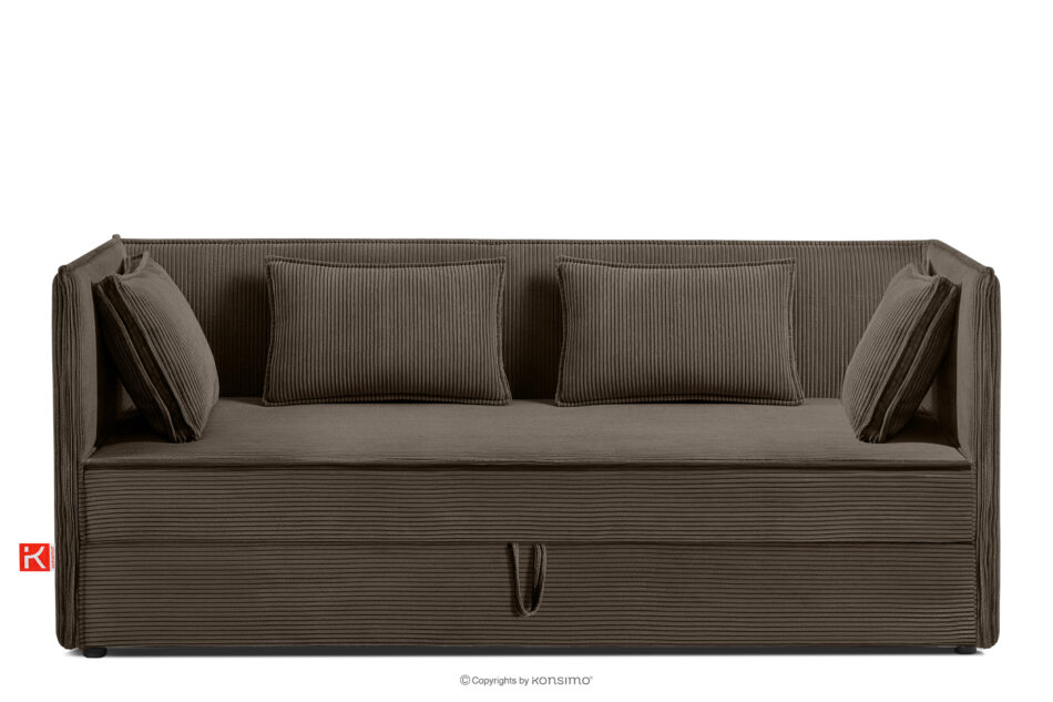 ROTI Łóżko dla nastolatka typu sofa w tkaninie sztruks 90 cm brązowy brązowy - zdjęcie 0