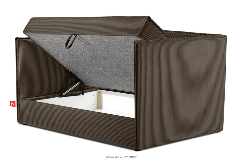 ROTI Łóżko dla nastolatka typu sofa w tkaninie sztruks 90 cm brązowy brązowy - zdjęcie 4