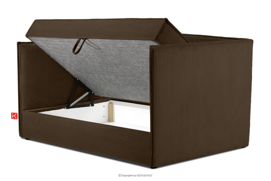 ROTI Łóżko z oparciem typu sofa w tkaninie sztruks 90 cm ciemny brązowy ciemny brązowy - zdjęcie 4