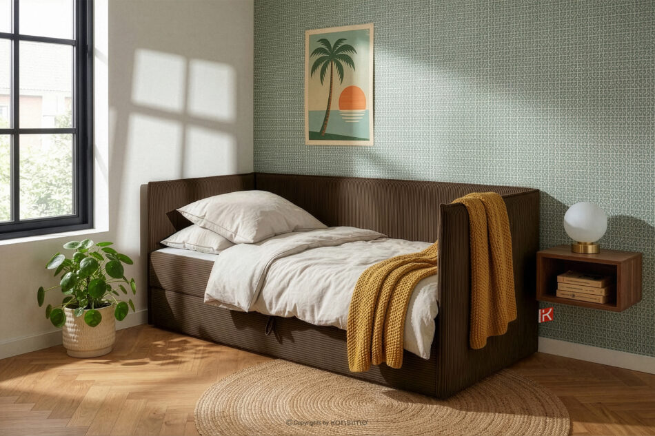 ROTI Łóżko z oparciem typu sofa w tkaninie sztruks 90 cm ciemny brązowy ciemny brązowy - zdjęcie 13