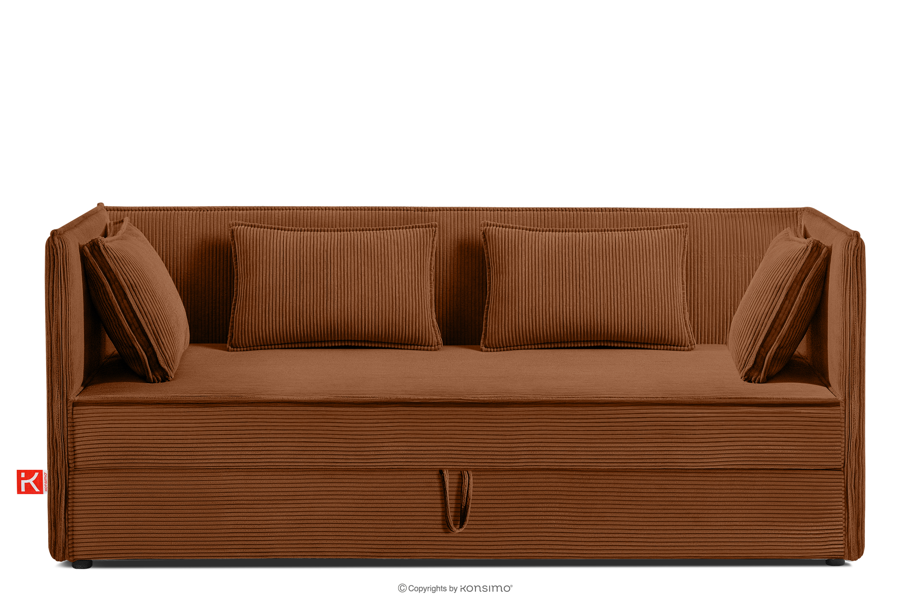 Łóżko z oparciem typu sofa w tkaninie sztruks 90 cm rudy