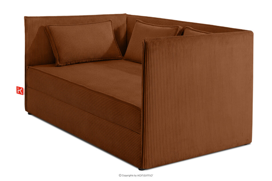 ROTI Łóżko z oparciem typu sofa w tkaninie sztruks 90 cm rudy rudy - zdjęcie 2