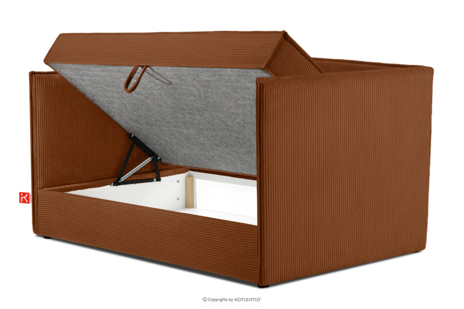 ROTI Łóżko z oparciem typu sofa w tkaninie sztruks 90 cm rudy rudy - zdjęcie 4