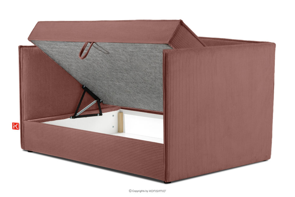 ROTI Łóżko z oparciem typu sofa w tkaninie sztruks 90 cm różowy różowy - zdjęcie 4