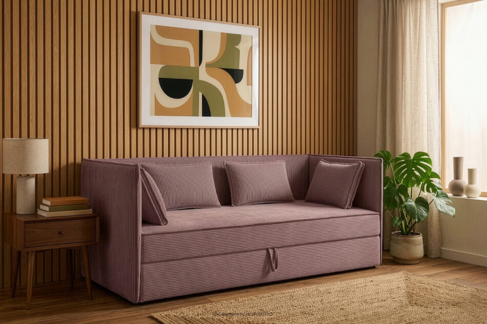 ROTI Łóżko z oparciem typu sofa w tkaninie sztruks 90 cm jasny fioletowy jasny fioletowy - zdjęcie 12