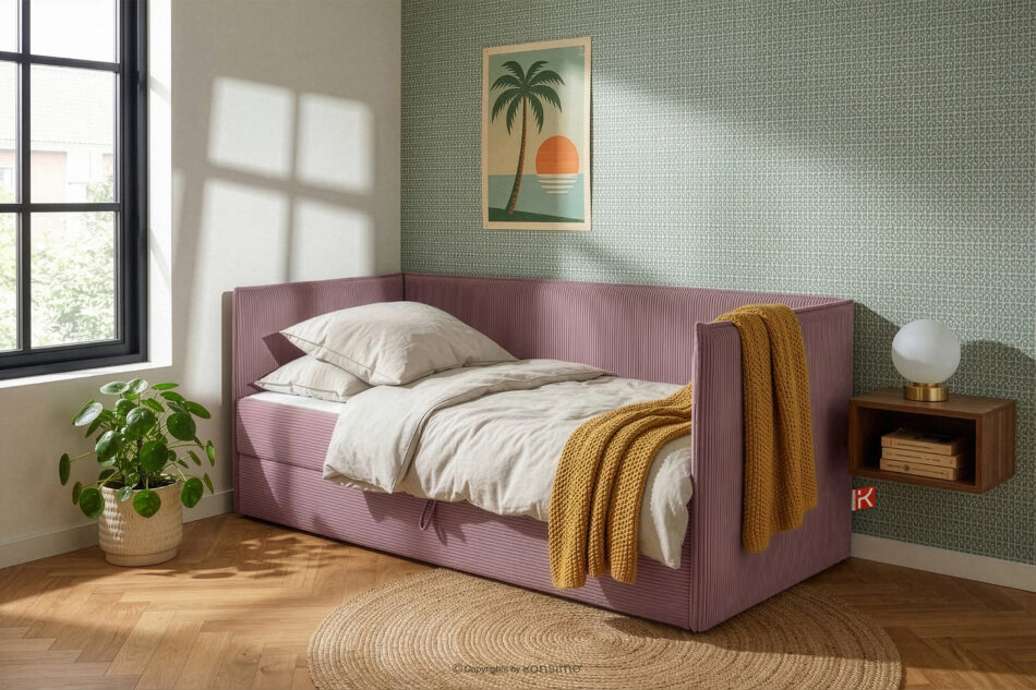 ROTI Łóżko z oparciem typu sofa w tkaninie sztruks 90 cm jasny fioletowy jasny fioletowy - zdjęcie 13