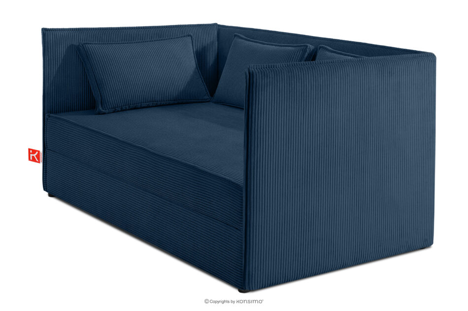 ROTI Łóżko z oparciem typu sofa w tkaninie sztruks 90 cm granatowy granatowy - zdjęcie 2