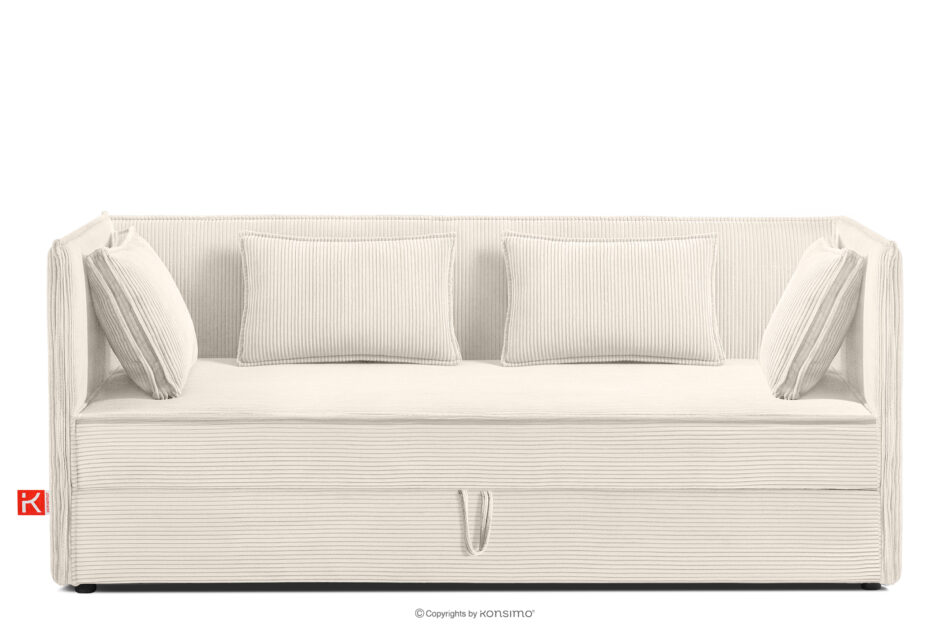ROTI Łóżko z oparciem typu sofa w tkaninie sztruks 90 cm ecru ecru - zdjęcie 0
