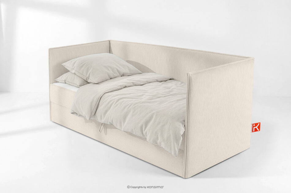 ROTI Łóżko z oparciem typu sofa w tkaninie sztruks 90 cm ecru ecru - zdjęcie 1
