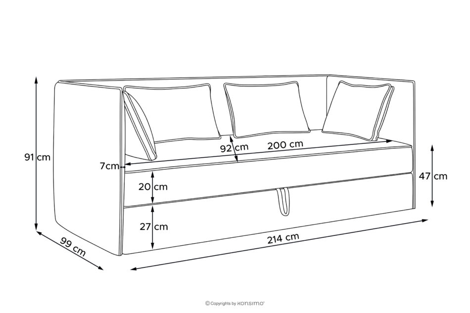 ROTI Łóżko typu sofa 90 cm w tkaninie sztruks jasny szary jasny szary - zdjęcie 14