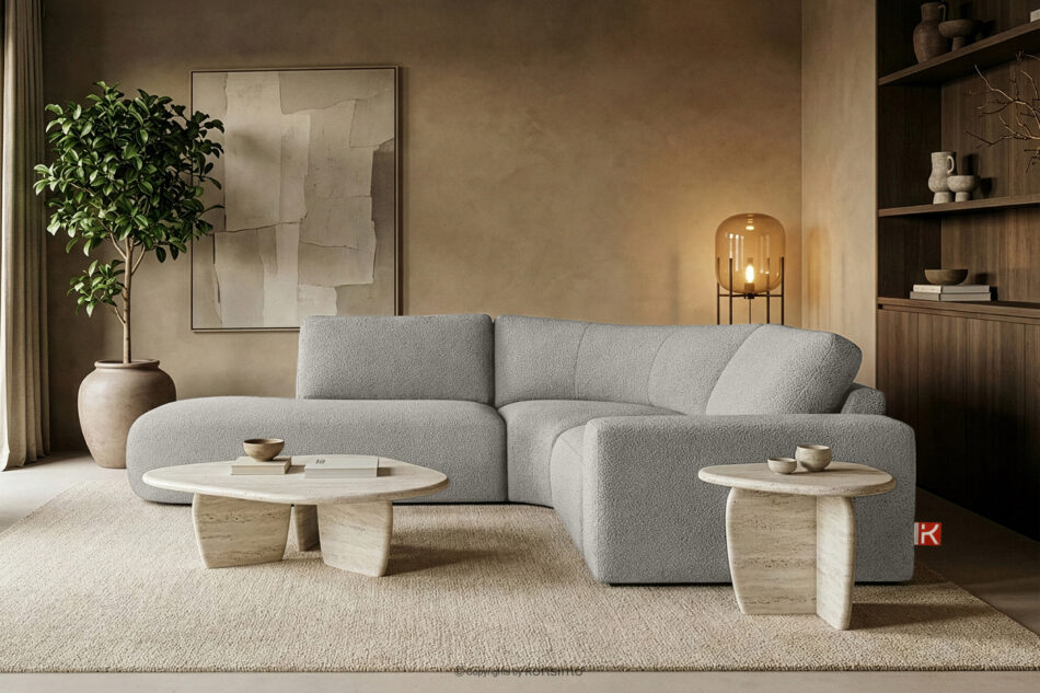 ZUCCO Narożnik modułowy w tkaninie boucle lewy jasny popielaty jasny popielaty - zdjęcie 11