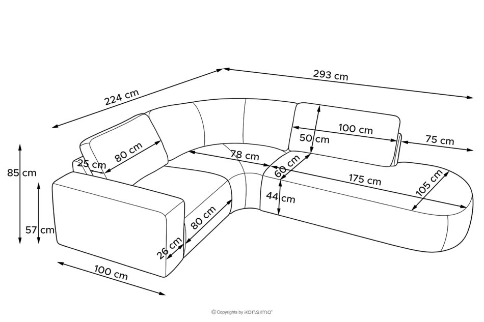 ZUCCO Narożnik modułowy w tkaninie boucle prawy grafitowy grafitowy - zdjęcie 12