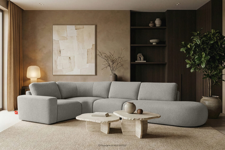 ZUCCO Nrożnik modułowy w organicznym kształcie tkanina boucle prawy jasny popielaty jasny popielaty - zdjęcie 11