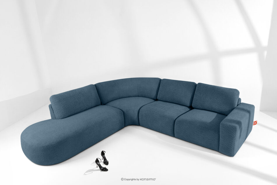 ZUCCO Duży narożnik modułowy w tkaninie boucle lewy ciemny niebieski ciemny niebieski - zdjęcie 1