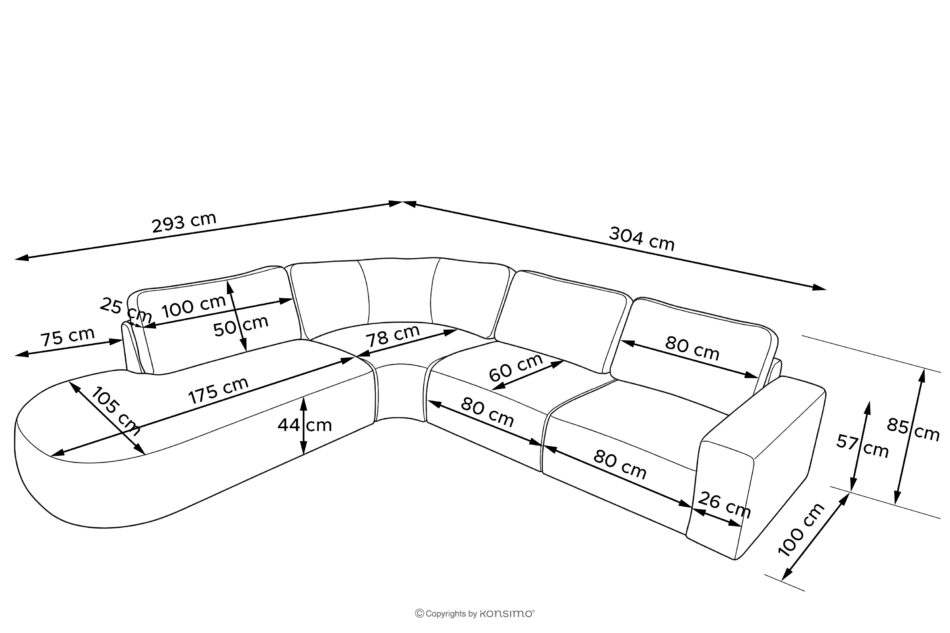 ZUCCO Duży narożnik modułowy w tkaninie boucle lewy brązowy brązowy - zdjęcie 12