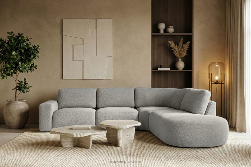 ZUCCO Duży narożnik modułowy w tkaninie boucle prawy jasny popielaty jasny popielaty - zdjęcie 11