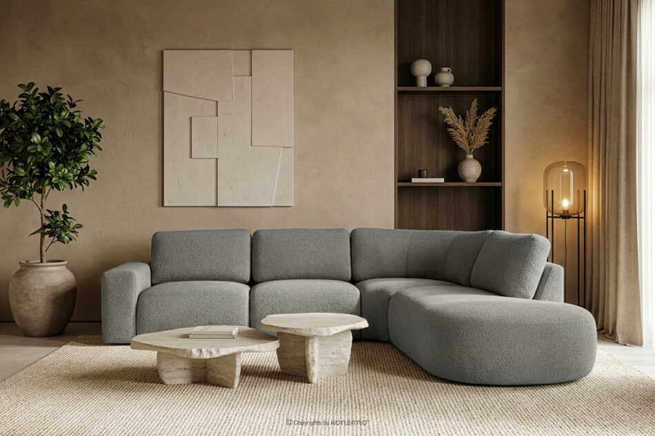 ZUCCO Duży narożnik modułowy w tkaninie boucle prawy ciemny popielaty ciemny popielaty - zdjęcie 11