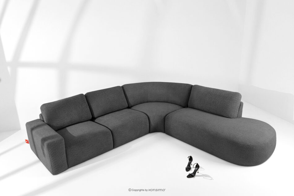ZUCCO Duży narożnik modułowy w tkaninie boucle prawy grafitowy grafitowy - zdjęcie 1