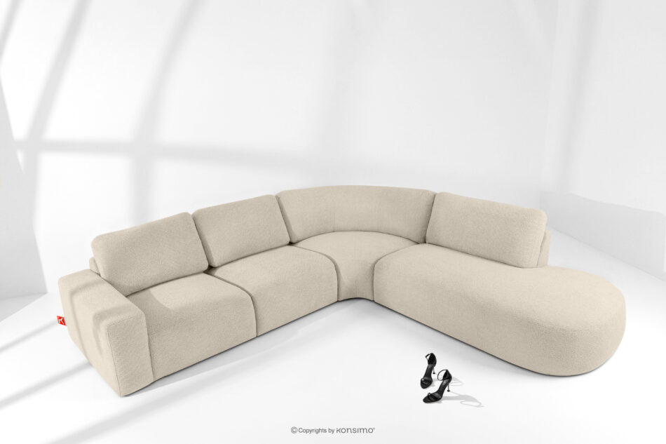 ZUCCO Duży narożnik modułowy w tkaninie boucle prawy jasny beżowy jasny beżowy - zdjęcie 1