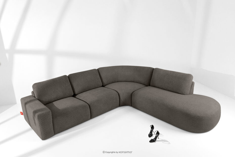 ZUCCO Duży narożnik modułowy w tkaninie boucle prawy ciemny brązowy ciemny brązowy - zdjęcie 1