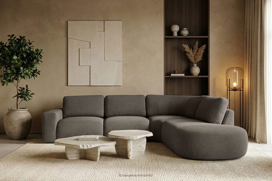 ZUCCO Duży narożnik modułowy w tkaninie boucle prawy ciemny brązowy ciemny brązowy - zdjęcie 11