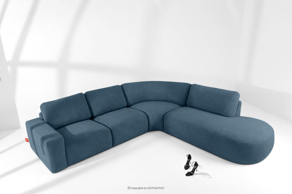 ZUCCO Duży narożnik modułowy w tkaninie boucle prawy ciemny niebieski ciemny niebieski - zdjęcie 1
