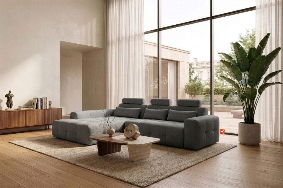 ALIGRA Narożnik z pikowaniem w tkaninie szenilowej lewy szary szary - zdjęcie 15