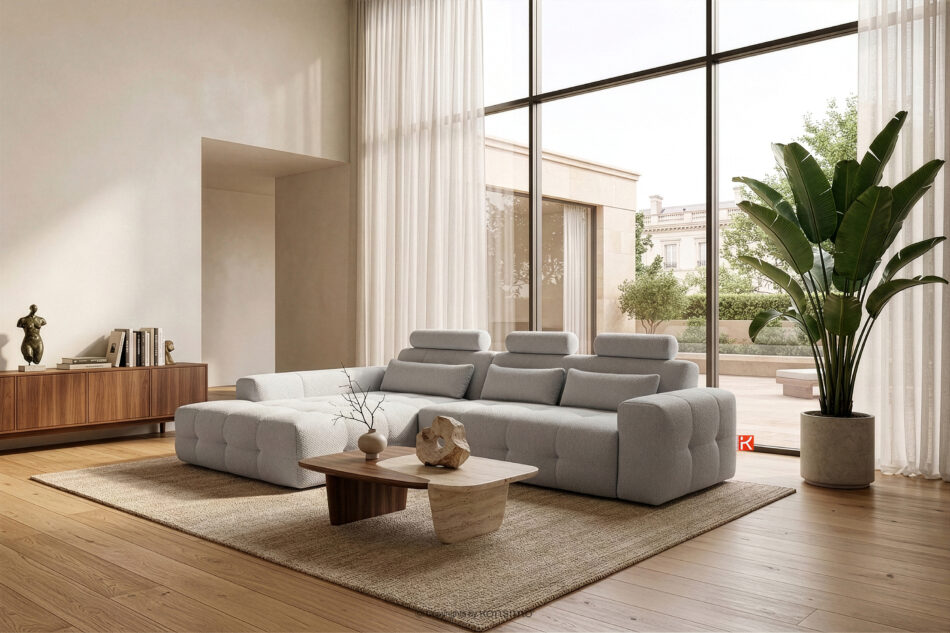 ALIGRA Narożnik z pikowaniem w tkaninie szenilowej lewy jasny szary jasny szary - zdjęcie 15