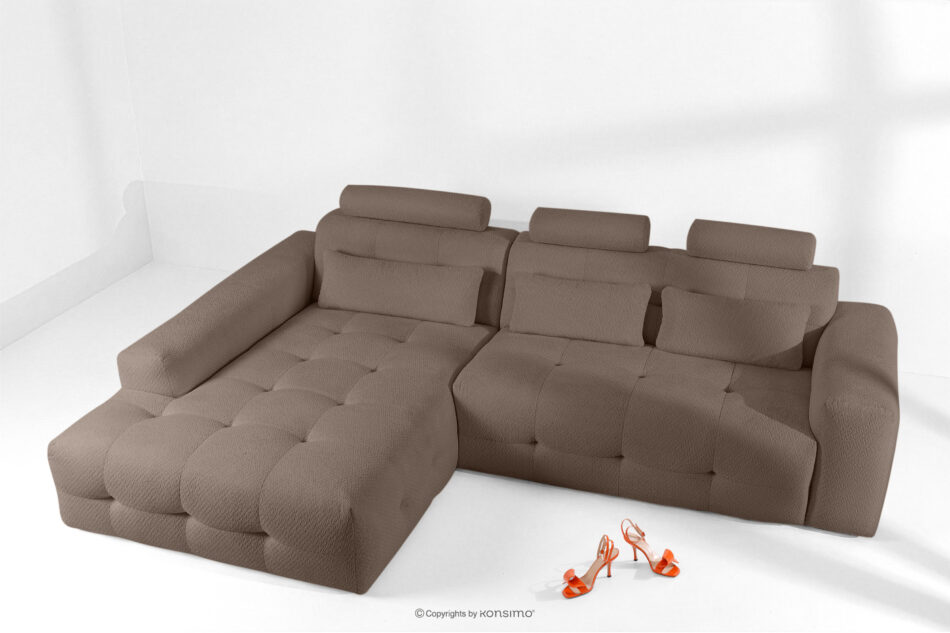 ALIGRA Narożnik z pikowaniem w tkaninie szenilowej lewy brązowy brązowy - zdjęcie 1