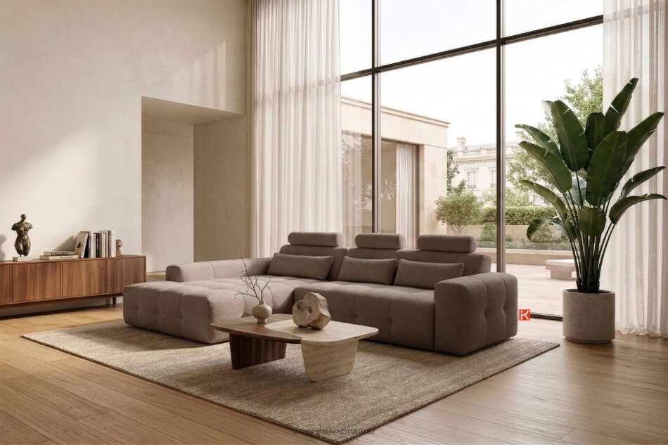 ALIGRA Narożnik z pikowaniem w tkaninie szenilowej lewy brązowy brązowy - zdjęcie 15