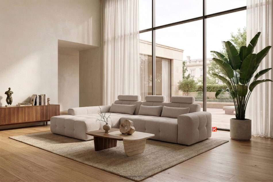 ALIGRA Narożnik z pikowaniem w tkaninie szenilowej lewy jasny brązowy jasny brązowy - zdjęcie 15