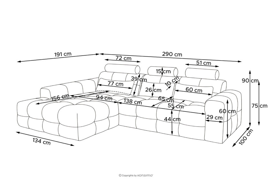 ALIGRA Narożnik z pikowaniem w tkaninie szenilowej lewy brązowy brązowy - zdjęcie 16