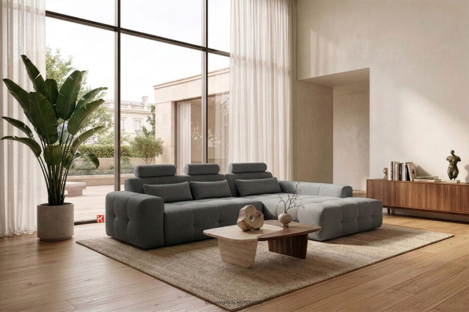 ALIGRA Narożnik z pikowaniem w tkaninie szenilowej prawy szary szary - zdjęcie 15