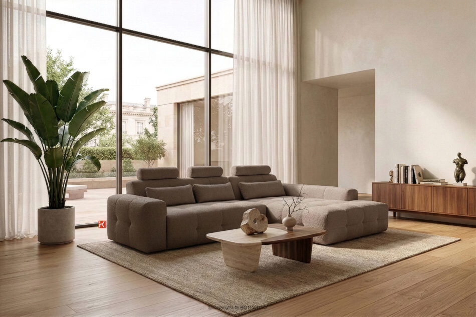 ALIGRA Narożnik z pikowaniem w tkaninie szenilowej prawy brązowy brązowy - zdjęcie 15