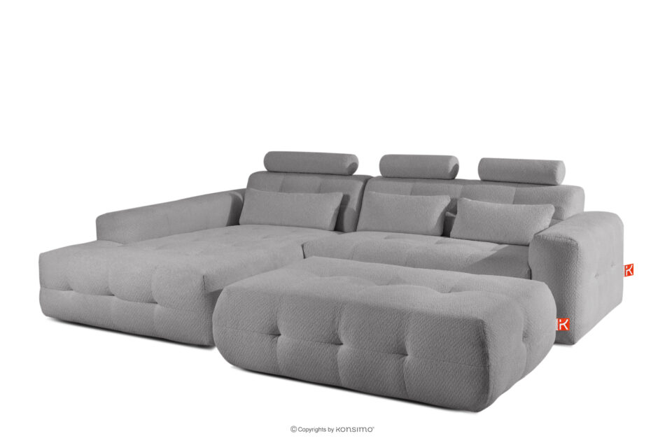 ALIGRA Zestaw mebli do salonu narożnik lewy i puf w kaninie szenil z pikowaniem szary szary - zdjęcie 2