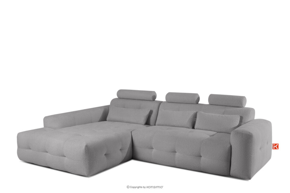 ALIGRA Zestaw mebli do salonu narożnik lewy i puf w kaninie szenil z pikowaniem szary szary - zdjęcie 4