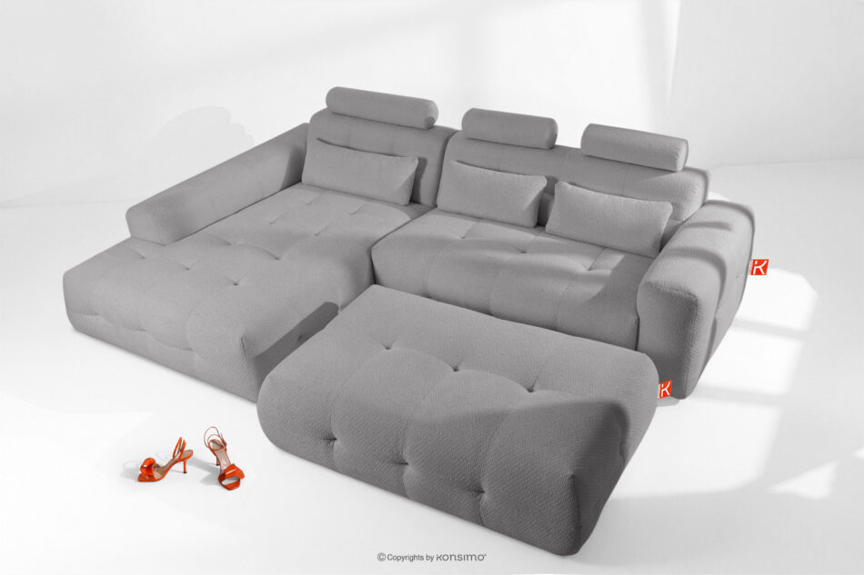 ALIGRA Zestaw mebli do salonu narożnik lewy i puf w kaninie szenil z pikowaniem szary szary - zdjęcie 1