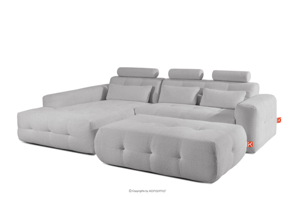 ALIGRA Zestaw mebli do salonu narożnik lewy i puf w kaninie szenil z pikowaniem jasny szary jasny szary - zdjęcie 2