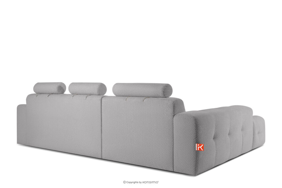 ALIGRA Zestaw mebli do salonu narożnik lewy i puf w kaninie szenil z pikowaniem jasny szary jasny szary - zdjęcie 5