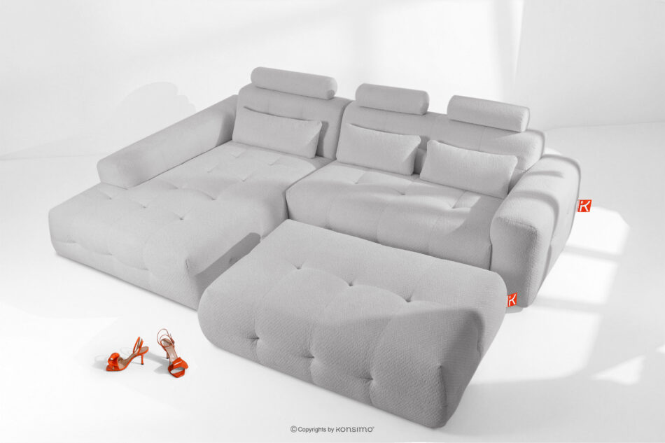 ALIGRA Zestaw mebli do salonu narożnik lewy i puf w kaninie szenil z pikowaniem jasny szary jasny szary - zdjęcie 1