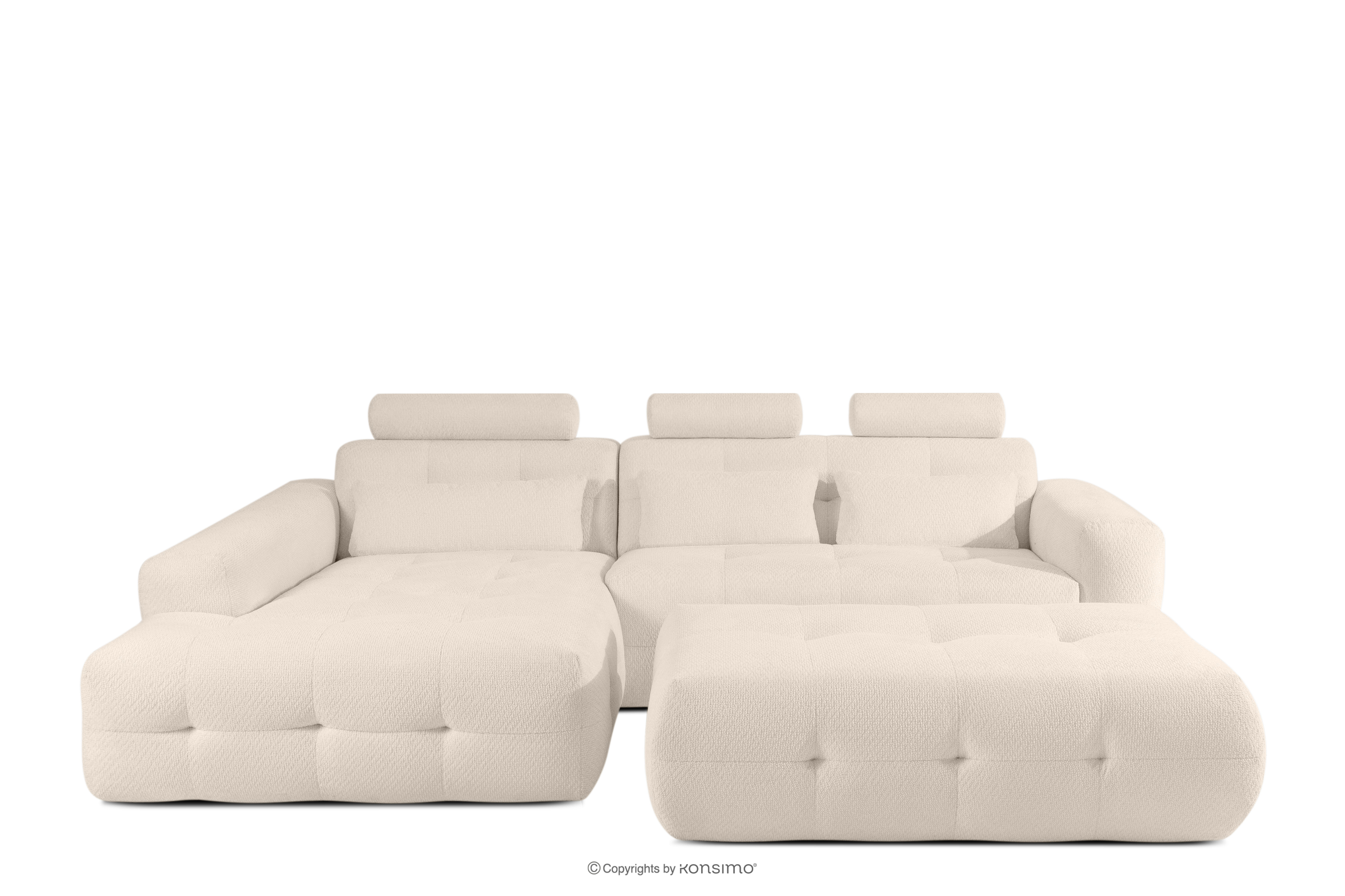 Zestaw mebli do salonu narożnik lewy i puf w kaninie szenil z pikowaniem jasny beżowy