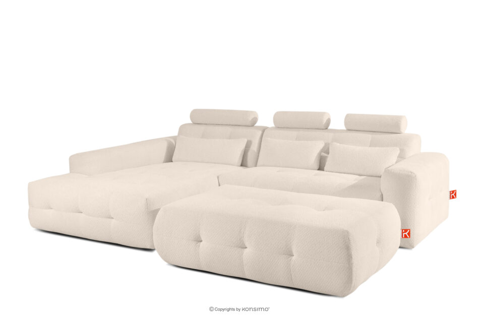 ALIGRA Zestaw mebli do salonu narożnik lewy i puf w kaninie szenil z pikowaniem jasny beżowy jasny beżowy - zdjęcie 2